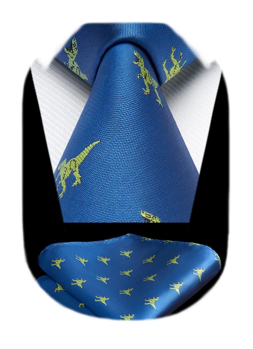 4512 Ties Classic Dinosaur Blue Ties Animal Tie and Pocket Square Jacquard